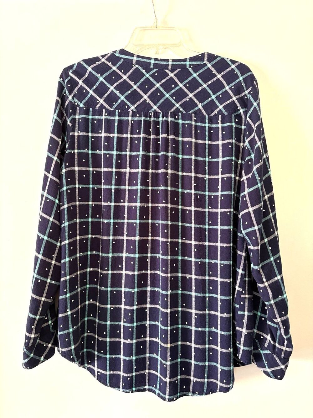 Navy Plaid Tunic Blouse Cozy L Barnyard Farmhouse Cottage Dainty Croft Barrow - Picture 3 of 8